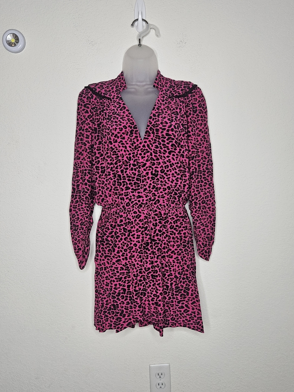Zadig & Voltaire Reveal Print Pink Leopard Mini Dress Y2K Faux Wrap Long Sleeve
